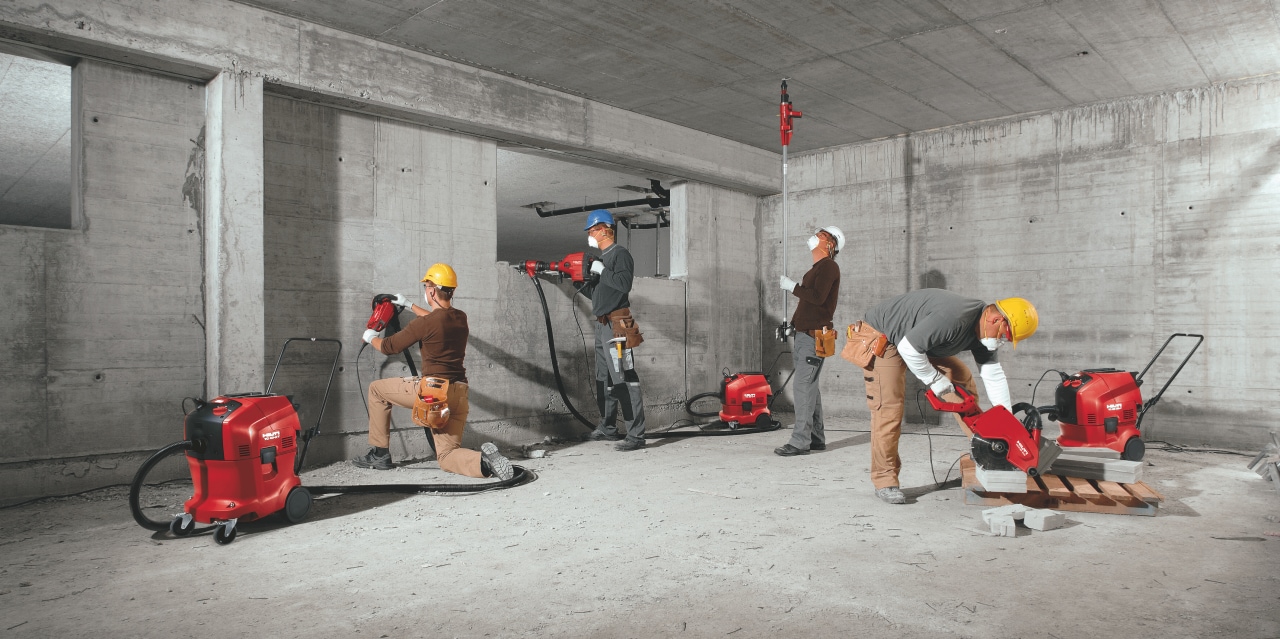 Portfólio vysávačov Hilti na stavbe