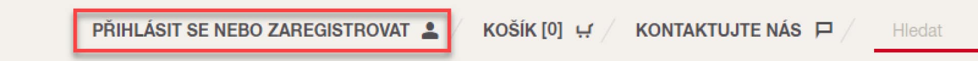 Tlačítko přihlášení nebo registrace na navigační liště