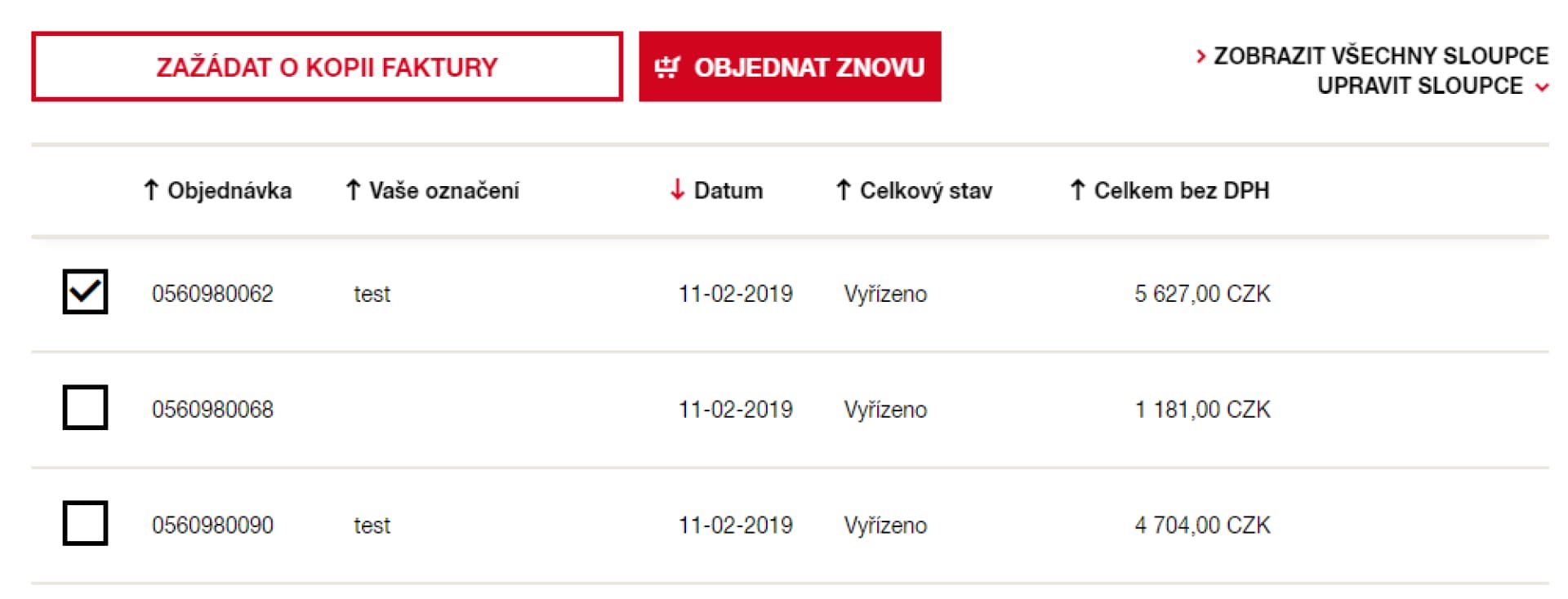 Žádost o kopii faktury