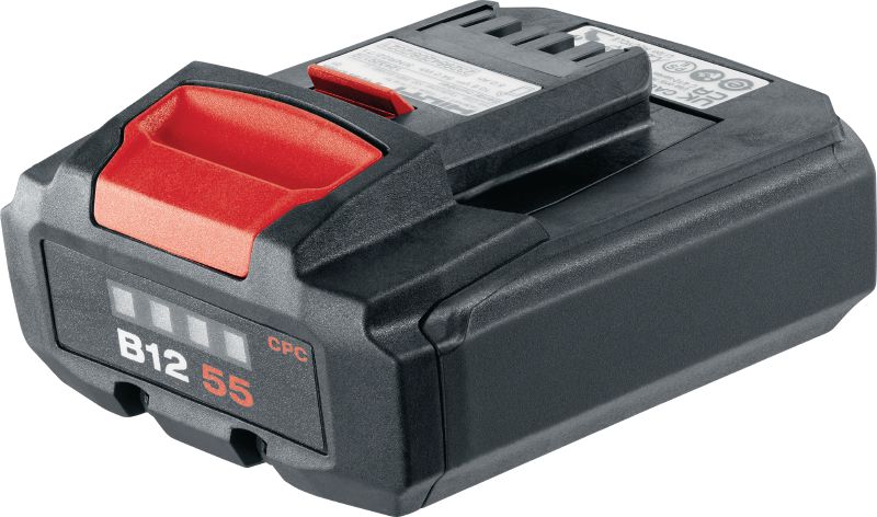 B 12-55 12 V akumulátor Kompaktný, vysokokapacitný Li-ionový akumulátor 12 V, 5,0 Ah s modernizovanými článkami typu 21700, ktoré umožňujú zvládnutie viacerých prác na jedno nabitie