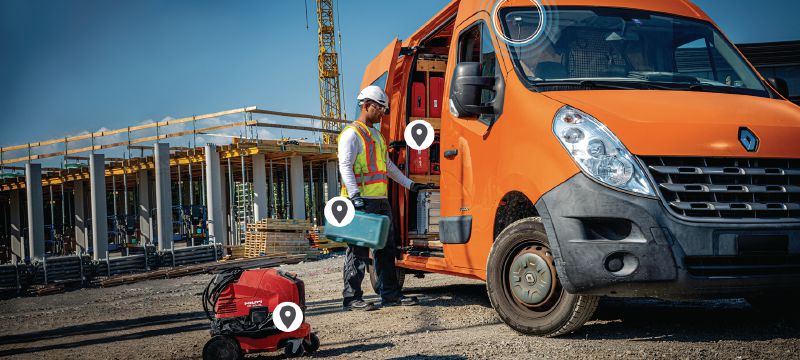 Správa skladových zásob v dodávke Telematická brána pre dodávky, ktorá poskytuje komplexné riešenie na sledovanie miesta a skladových zásob dodávky (Hilti ON!Track) Použitie 1