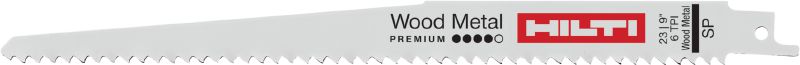 Pílové listy chvostovej píly na drevo s klincami Vysoko odolný pílový list do chvostovej píly určený na demolačné práce s drevom, v ktorom sú klince – pevný v kovoch, rýchly v dreve