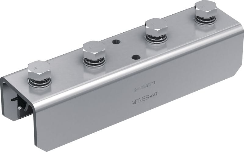 MT-ES-40 FL Predmontované spojovacie kliešte Spojovací konektor s predmontovanou poistnou maticou Fast-Lock a skrutkou na spájanie kanálov podpery MT od konca ku koncu (MT-40, 50, 60, 40D)