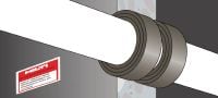 CP 648-E Protipožiarna speňujúca páska Speňujúca, flexibilná protipožiarna páska, ktorá vytvára protipožiarnu a protidymovú bariéru okolo prestupov horľavých potrubí Použitie 3