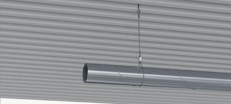 MW-DH hák na dosky Hák na trapézové dosky v rámci systémov zavesenia na drôtených lanách MW z kovových dosiek Použitie 1