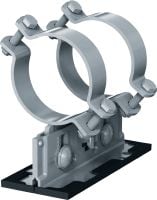 MP-PS 2-2 potrubné uloženie Nastaviteľné dvojité potrubné uloženia s náterom pre exteriér pre upevnenie potrubí s priemerom 21 – 328 mm (1/2 až 12) do rôznych základných materiálov v mierne koróznom prostredí