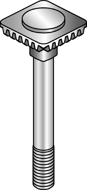 Skrutka MIA-EH Žiarovo zinkovaná (HDG) skrutka s zabudovanou ozubenou podložkou pre ľahšie pripevnenie a nastavenie jednou rukou spojok MI a MIQ