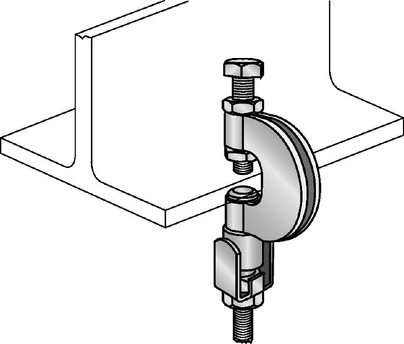 Nosníková svorka MQT-G Pozinkovaná nosníková príchytka na upevnenie závitových tyčí k šikmým oceľovým nosníkom