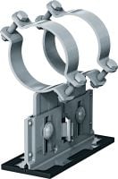 MP-PS 2-2 potrubné uloženie Nastaviteľné dvojité potrubné uloženia s náterom pre exteriér pre upevnenie potrubí s priemerom 21 – 328 mm (1/2 až 12) do rôznych základných materiálov v mierne koróznom prostredí