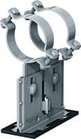 MP-PS 2-2 potrubné uloženie Nastaviteľné dvojité potrubné uloženia s náterom pre exteriér pre upevnenie potrubí s priemerom 21 – 328 mm (1/2 až 12) do rôznych základných materiálov v mierne koróznom prostredí