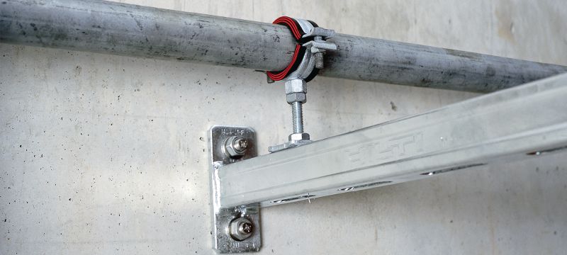 MP-MI-F potrubná objímka (so zvukovou izoláciou) Prémiová žiarovo zinkovaná (HDG) potrubná objímka s izolačnou vložkou pre potrubné aplikácie s vysokým zaťažením (metrická) Použitie 1