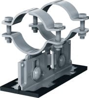 MP-PS 2-2 potrubné uloženie Nastaviteľné dvojité potrubné uloženia s náterom pre exteriér pre upevnenie potrubí s priemerom 21 – 328 mm (1/2 až 12) do rôznych základných materiálov v mierne koróznom prostredí
