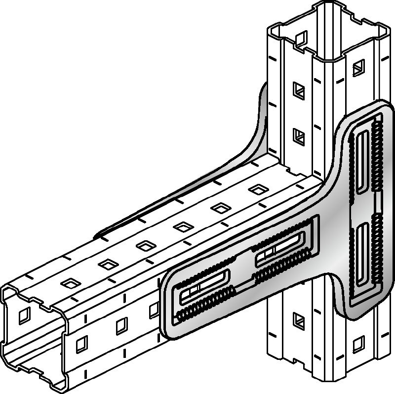 Spojka MIC-90-LH Žiarovo zinkovaná (HDG) spojka ponúka maximálnu nosnosť v modulárnom systéme MI a MIQ