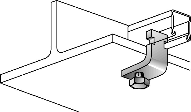 Nosníková svorka MQT-C-R Nosníková svorka z nehrdzavejúcej ocele (A4) na pripojenie podperných nosníkov MQ priamo na oceľové nosníky