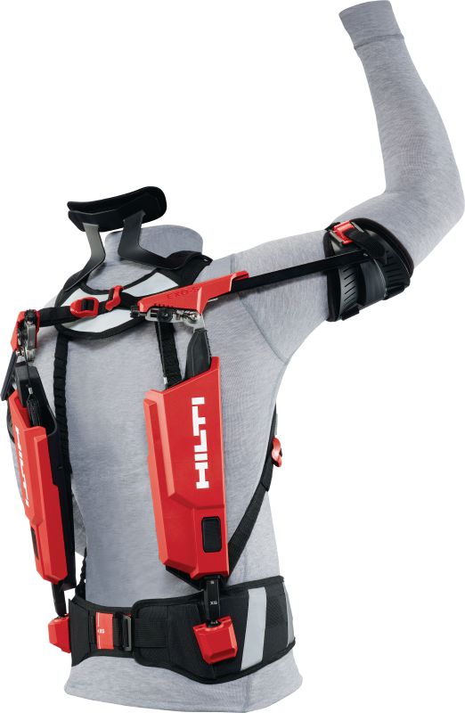 EXO-S Ramenný exoskeleton Nositeľný stavebný exoskeleton, ktorý pomáha k zníženiu namáhy pliec a šije pri práci nad úrovňou pliec (na obvod bicepsu do 40 cm (16”))