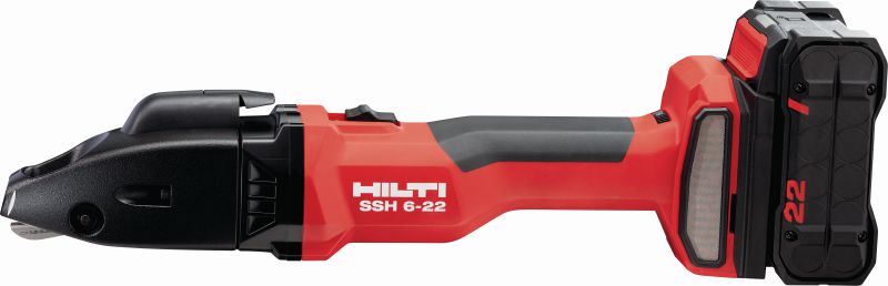 SSH 6-22 Akumulátorové nožnice na kov Akumulátorové drážkové nožnice na rýchle strihanie plechov a kovových profilov s hrúbkou až 2,5 mm | 12 Ga – rezací nôž Hilti SSH CS súčasťou balenia (batériová platforma Nuron)