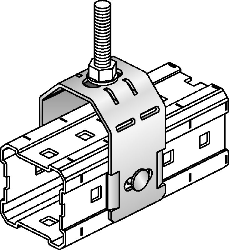 Spojka MIC - TRC Žiarovo zinkovaná (HDG) spojka na upevnenie závitových tyčí (M16) k nosníkom MI Použitie 1
