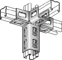 Uhlová spojka MQV-4-3 D Galvanicky pozinkovaná nosníková spojka pre trojrozmerné konštrukcie