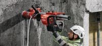 DD 150-U-22 Akumulátorová jadrová vŕtačka Akumulátorový diamantový vrták na ručné alebo plošinové vrtanie od 52 do 162 mm (2 - 6-3/8) v betóne alebo do 252 mm (10) v murive (batéria Nuron) Použitie 2