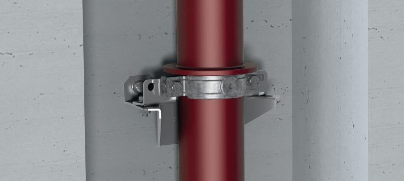 MFP-V Pozinkovaná súprava podpery klesajúceho potrubia s vysokou flexibilitou pre aplikácie zvislých liatinových potrubí Použitie 1
