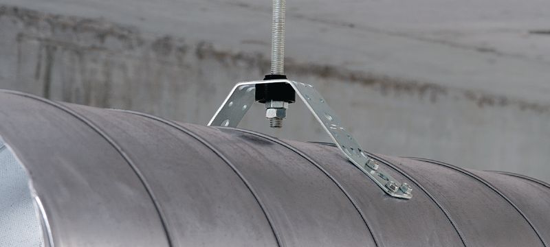 MVA-S upevňovací prvok vzduchotechnického potrubia Pozinkované upevňovacie prvky pre pripevnenie kruhových vzduchotechnických potrubí so zvukovou izoláciou Použitie 1