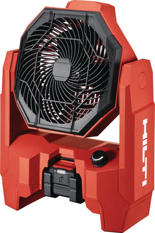 KCF 4-22 Akumulátorový ventilátor Výkonný ventilátor na pracovisko s celodennou výdržou batérie, otočnou hlavou a závesnými hákmi na chladenie a vetranie pracovných priestorov (batériová platforma Nuron)