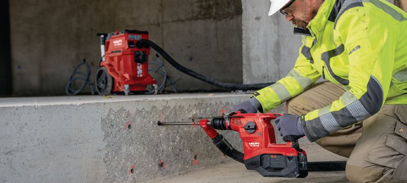 TE 30-22 Akumulátorové kombinované kladivo Výkonné akumulátorové vŕtacie kladivo SDS Plus (TE-C) s aktívnym obmedzovaním vibrácií a aktívnou kontrolou krútiaceho momentu na náročné vŕtanie a sekanie do betónu (platforma akumulátora Nuron) Použitie 1