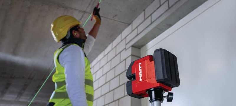 Olovnicový a krížový laser PM 20-CG 12 V Kombinovaný laser s 2 líniami a 5 bodmi na vodoinštalačné práce, niveláciu, vyrovnávanie a štvorcovanie so zeleným lúčom (platforma s 12 V batériou) Použitie 1