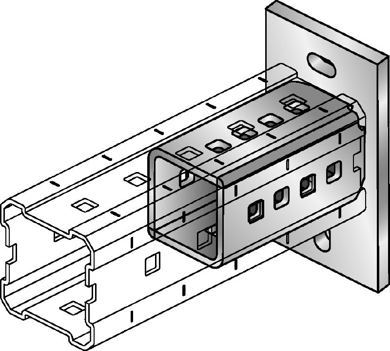 Kotevná platňa DIN 9021 M16 pozinkovaná Žiarovo zinkovaná (HDG) kotevná platňa na upevnenie nosníkov MI-90 k betónu pomocou dvoch kotiev