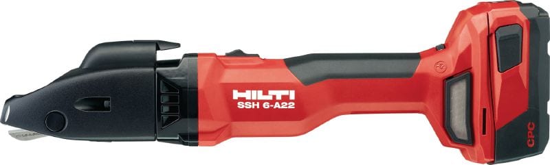 Akumulátorové drážkové nožnice SSH 6-A22 Akumulátorové nožnice na vykonávanie všetkých rýchlych, rovných alebo zakrivených rezov do plechu, spiro potrubia a ďalších kovových materiálov až do hrúbky 2,5 mm (12 Ga)