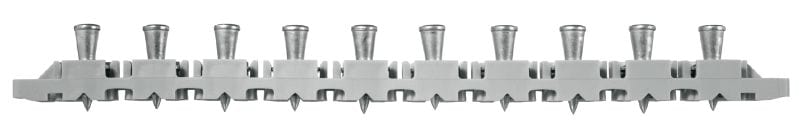 Klince na upevňovanie plechov (zásobníkové) X-ENP MXR Zásobníkové klince pre pripevnenie plechových krytín na oceľové konštrukcie pomocou prachom poháňaných vsadzovacích strojov so stojanom