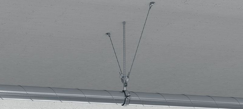 Súprava MW-LP L Káblový zámok s drôteným lanom, zakončenie so slučkou Drôtené lano so slučkou na konci a nastaviteľným zámkom na zavesenie prípravkov z vhodných prvkov stavby Použitie 1