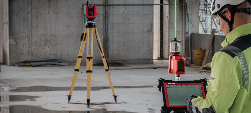 PM 2-PG / POA 70 Bodový laser na rozvrhnutie Samonivelačný rozvrhovací bodový laser na zjednodušenie a spresnenie procesu rozmiestňovania pomocou stavebnej totálnej stanice Použitie 1