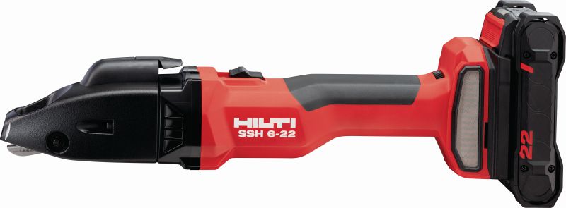 SSH 6-22 Akumulátorové nožnice na kov Akumulátorové drážkové nožnice na rýchle strihanie plechov a kovových profilov s hrúbkou až 2,5 mm | 12 Ga – rezací nôž Hilti SSH CS súčasťou balenia (batériová platforma Nuron)
