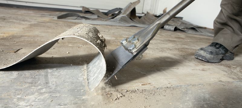 TE-Y FS podlahové špachtľové sekáče Mimoriadne ostré špachtľové sekáče SDS Max (TE-Y) na odstránenie podlahových krytín a náterov pomocou búracích nástrojov Použitie 1